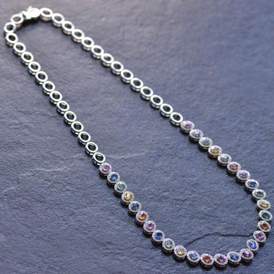 ネックレス プラチナ オーバルカット マルチカラー サファイア  