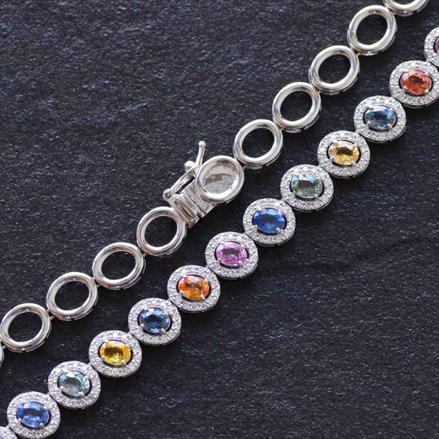 Pt900 Pt850 マルチカラーサファイア ダイヤモンド ネックレス