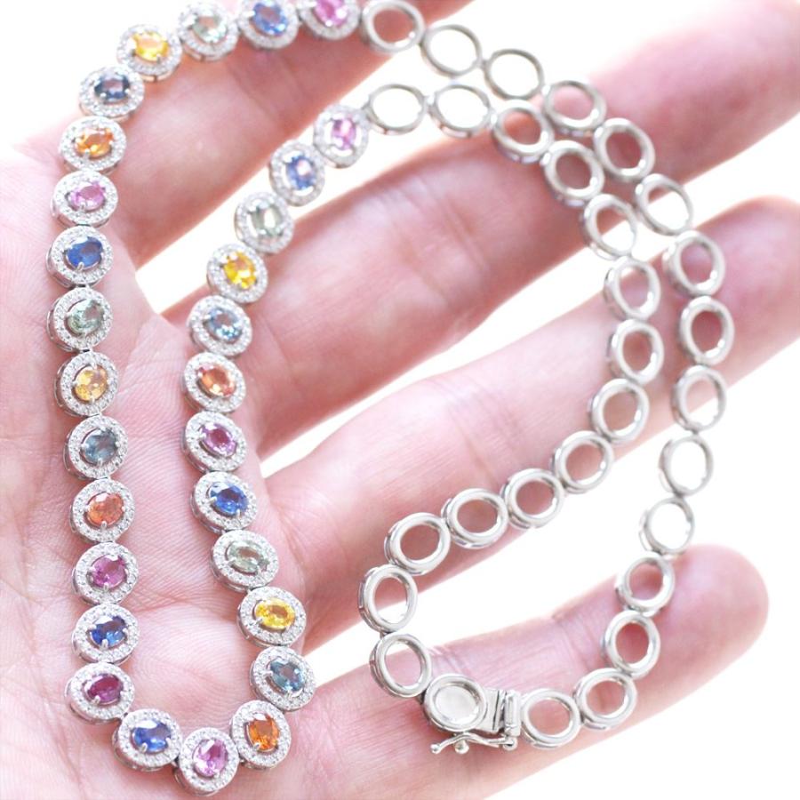 ネックレス プラチナ オーバルカット マルチカラー サファイア  