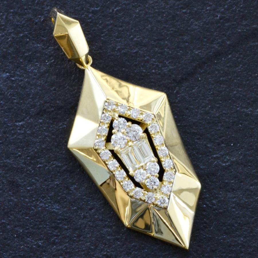 ペンダントトップ メンズ K18 18金 バゲットカット ダイヤモンド