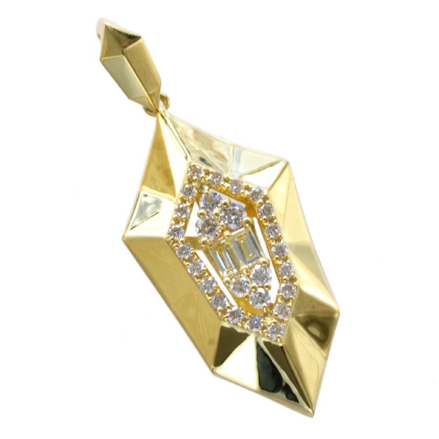 ペンダントトップ メンズ K18 18金 バゲットカット ダイヤモンド
