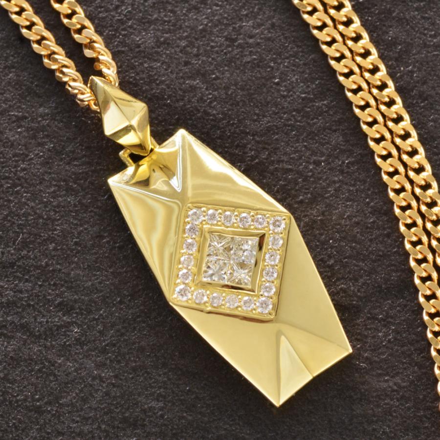 18金 喜平 ネックレス メンズ ダイヤモンド K18 プリンセスカット 