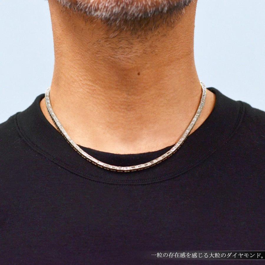 ネックレス メンズ K18WG 18金 大粒 バゲットカット ダイヤモンド 13
