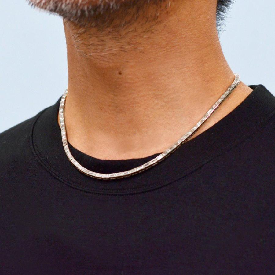 ネックレス メンズ K18WG 18金 大粒 バゲットカット ダイヤモンド 13