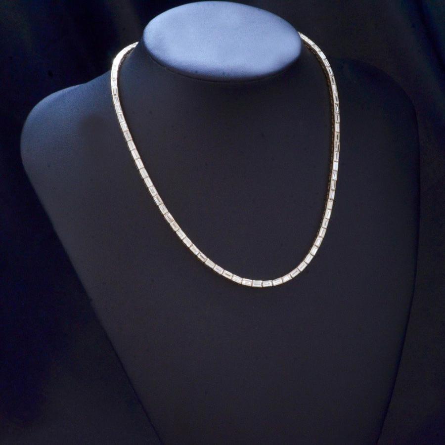 ネックレス メンズ K18WG 18金 大粒 バゲットカット ダイヤモンド 13 