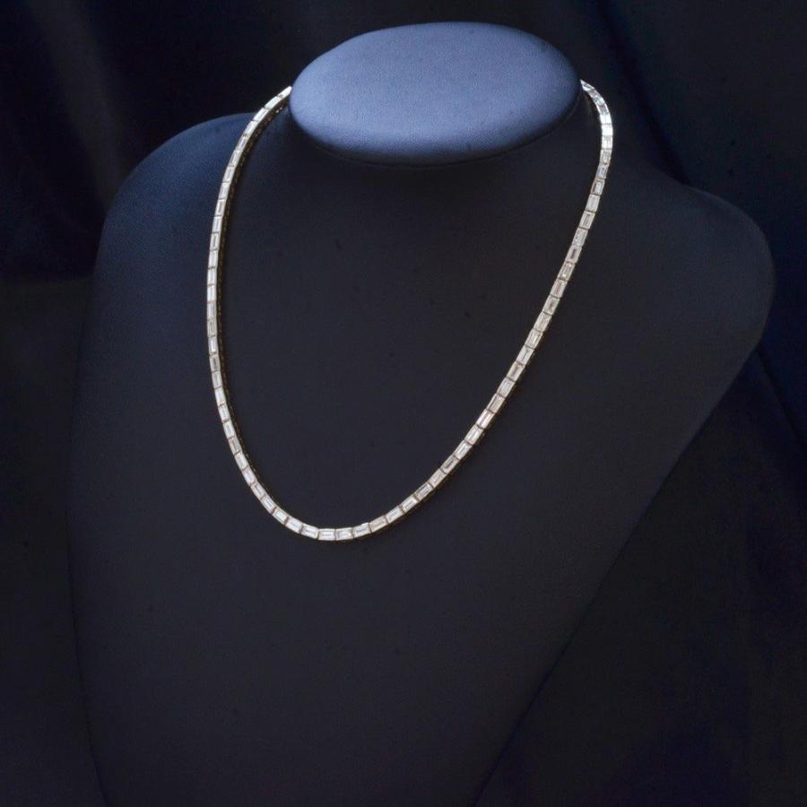 ネックレス メンズ K18WG 18金 大粒 バゲットカット ダイヤモンド 13