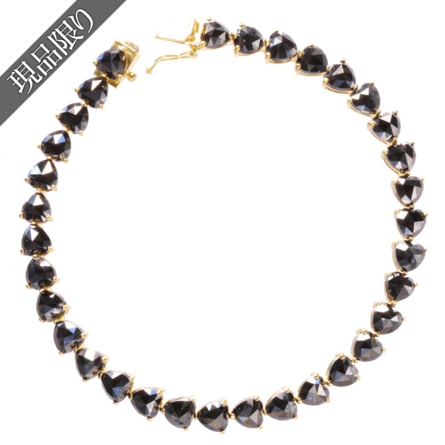 ブラック　ダイヤモンド K18ブレスレット ゴールド　18金　18k テニスブレスレット K18 18金 18k ハートシェイプ ブラック