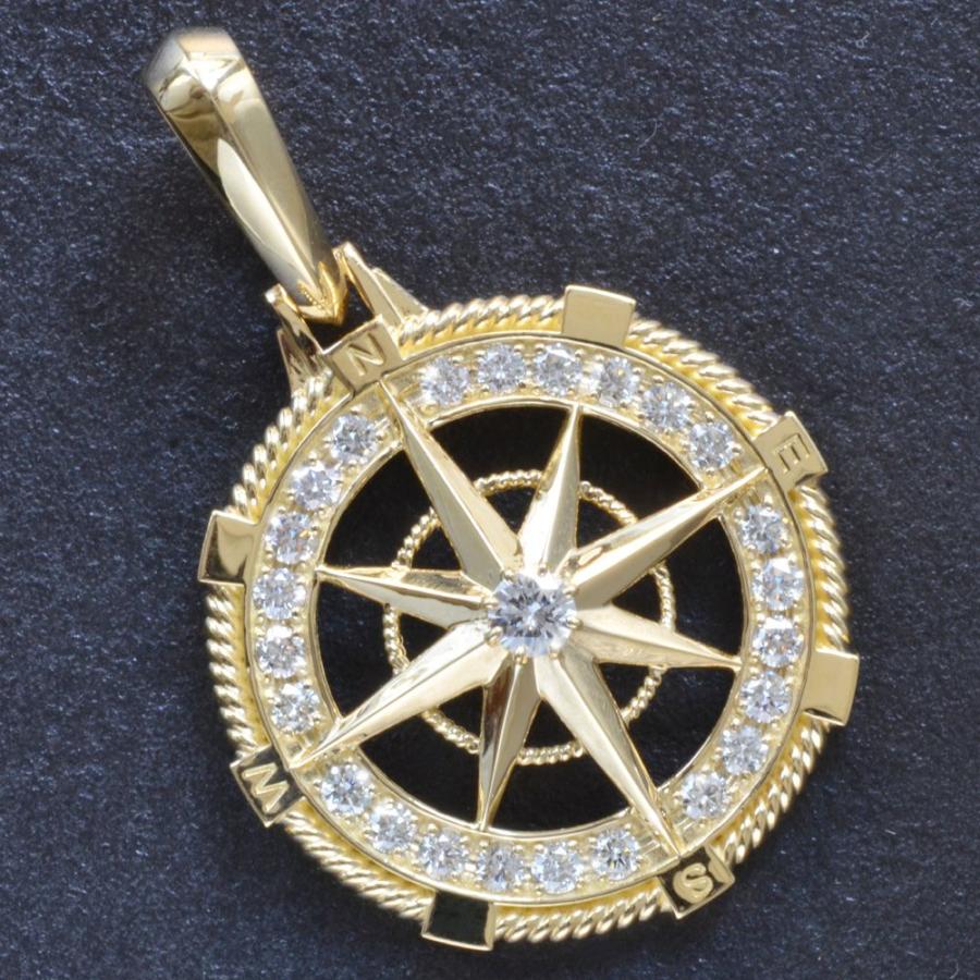 ペンダントトップ メンズ K18 18K 18金 ダイヤモンド 方位磁針