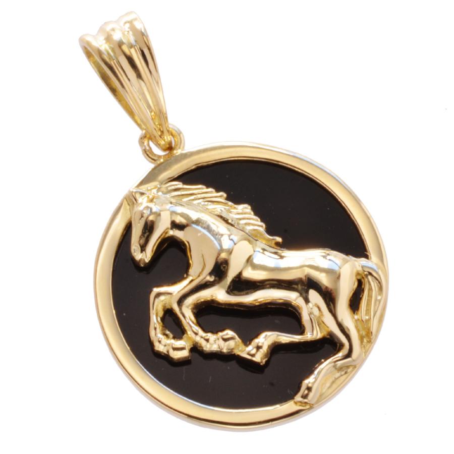 ペンダントトップ メンズ 18金 K18 18K オニキス 馬 ホース ペンダント
