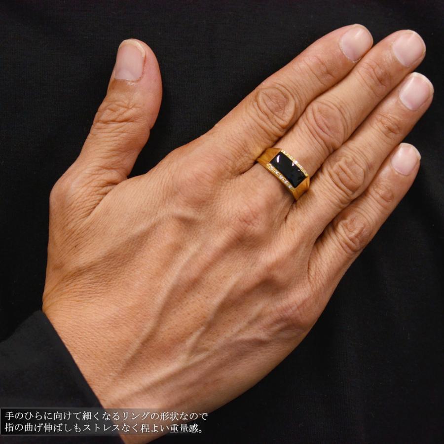 k18オニキス ダイヤ付き 印台リング 指輪 メンズ リング オニキス K18 18K ダイヤモンド イエローゴールド