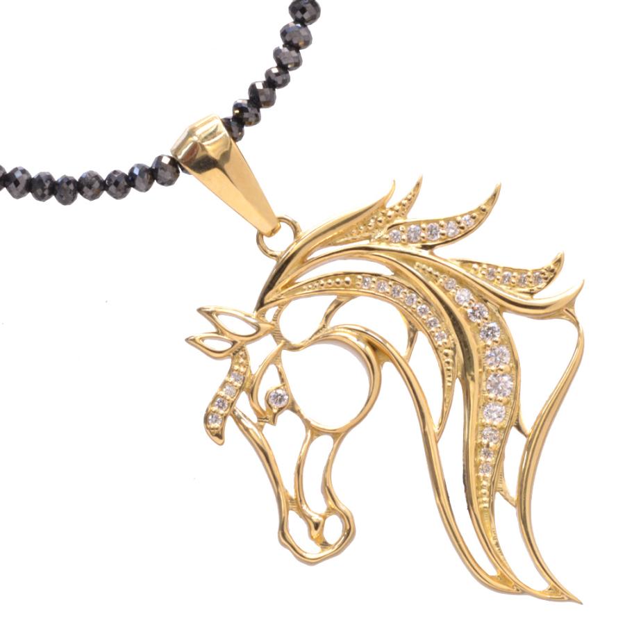 ネックレス メンズ 18金 K18 18K ダイヤモンド 馬 プラチナ ブラック
