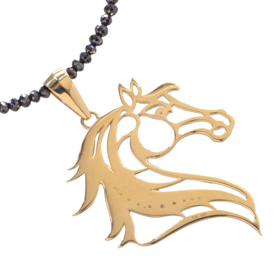 ネックレス メンズ 18金 K18 18K ダイヤモンド 馬 プラチナ ブラック