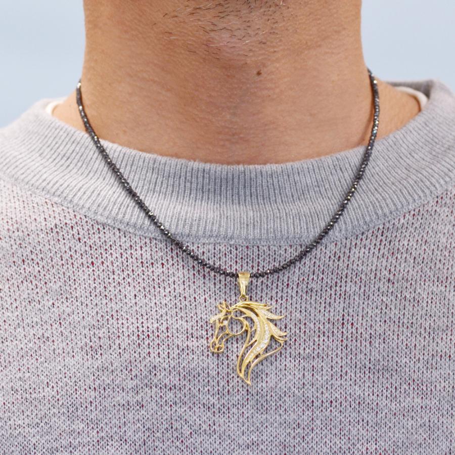ネックレス メンズ 18金 K18 18K ダイヤモンド 馬 プラチナ ブラック