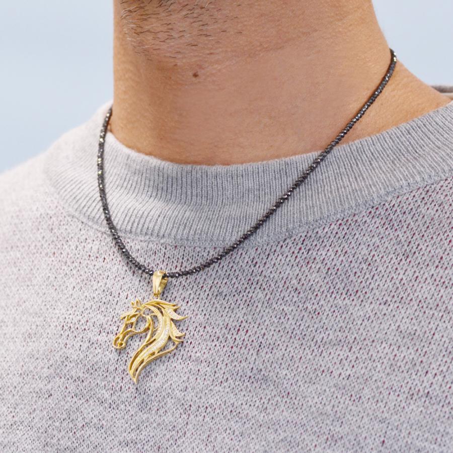 ネックレス メンズ 18金 K18 18K ダイヤモンド 馬 プラチナ ブラック