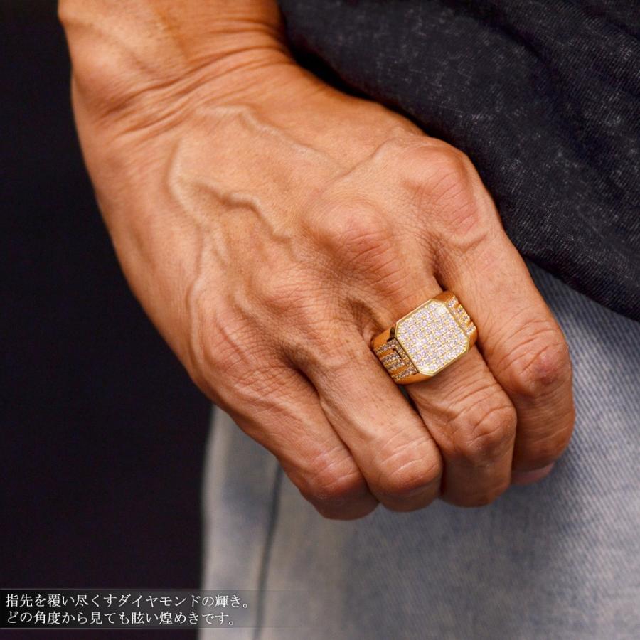 指輪 印台 メンズリング 18金 K18 2カラット ダイヤモンド パヴェ 幅広