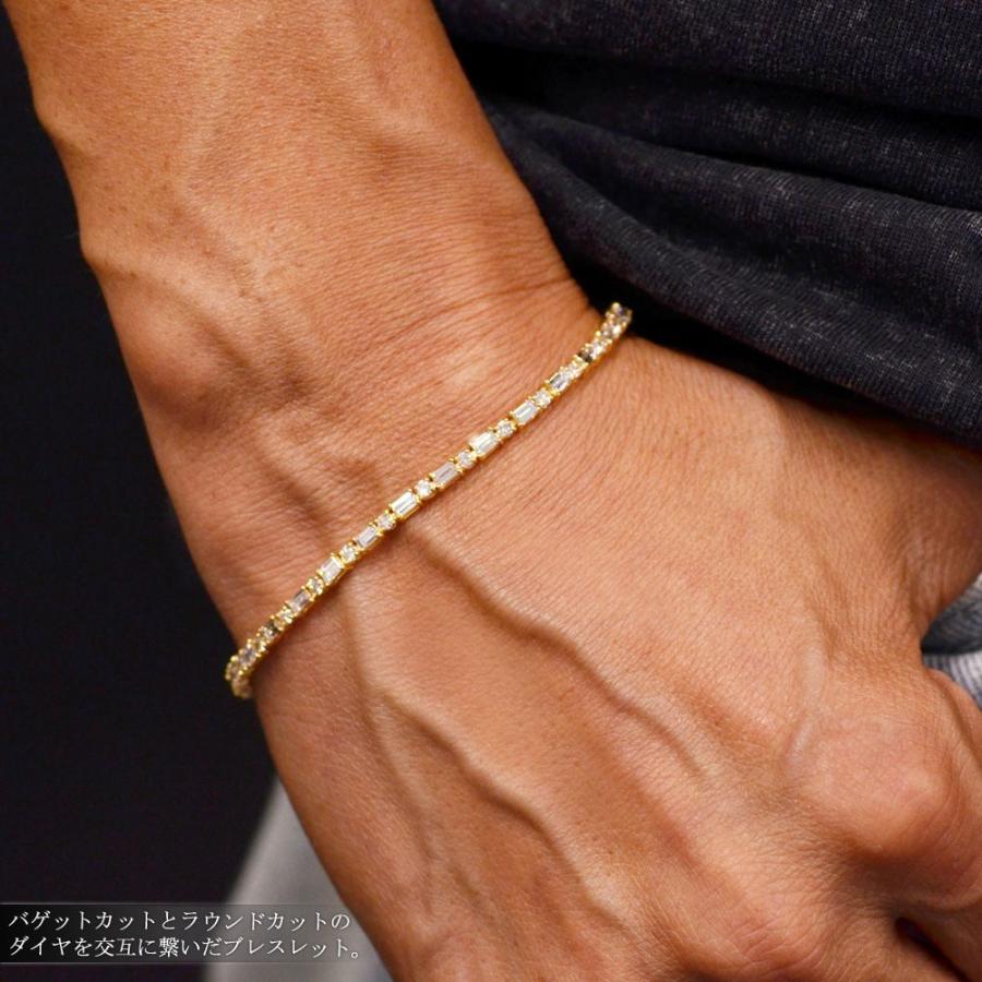 ブレスレット メンズ K18 18金 ダイヤモンド バゲットカット ラウンド