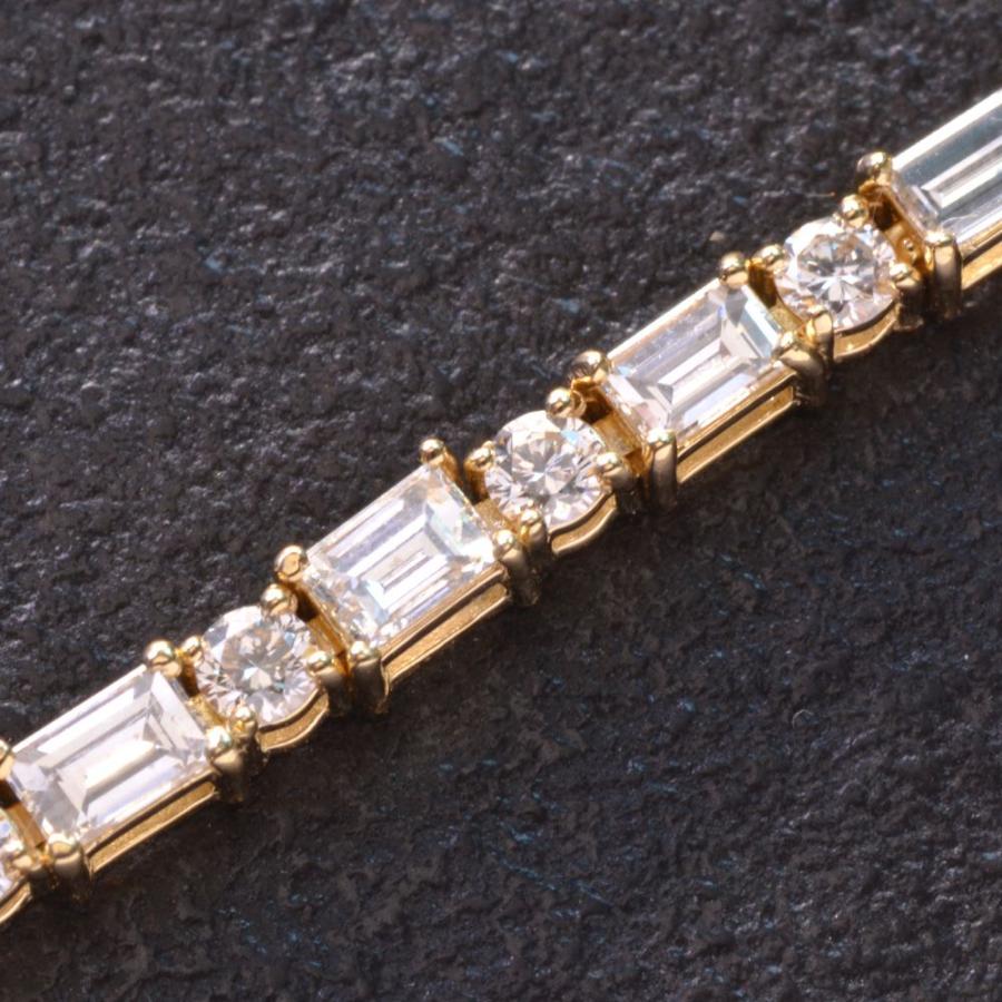 ブレスレット メンズ K18 18金 ダイヤモンド バゲットカット ラウンド