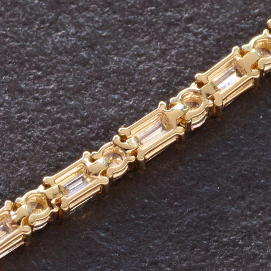 ブレスレット メンズ K18 18金 ダイヤモンド バゲットカット ラウンド