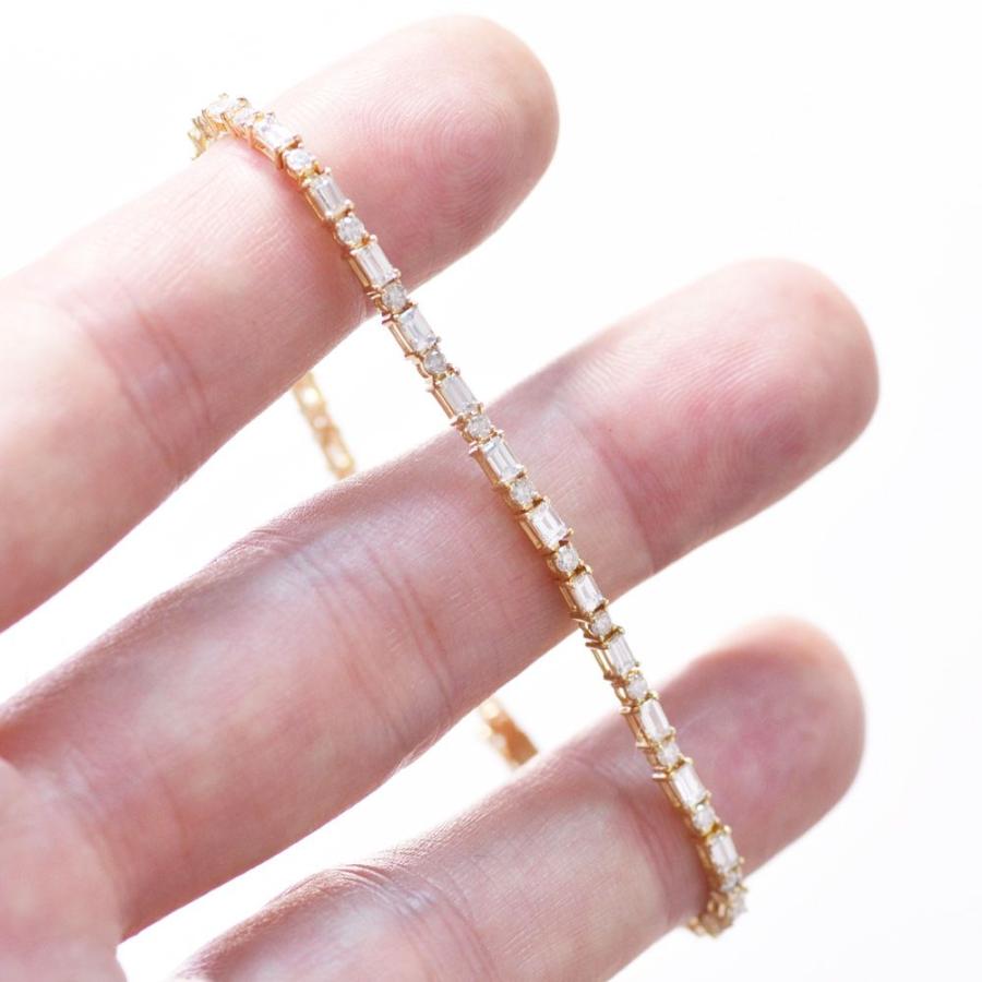 ブレスレット メンズ K18 18金 ダイヤモンド バゲットカット ラウンド