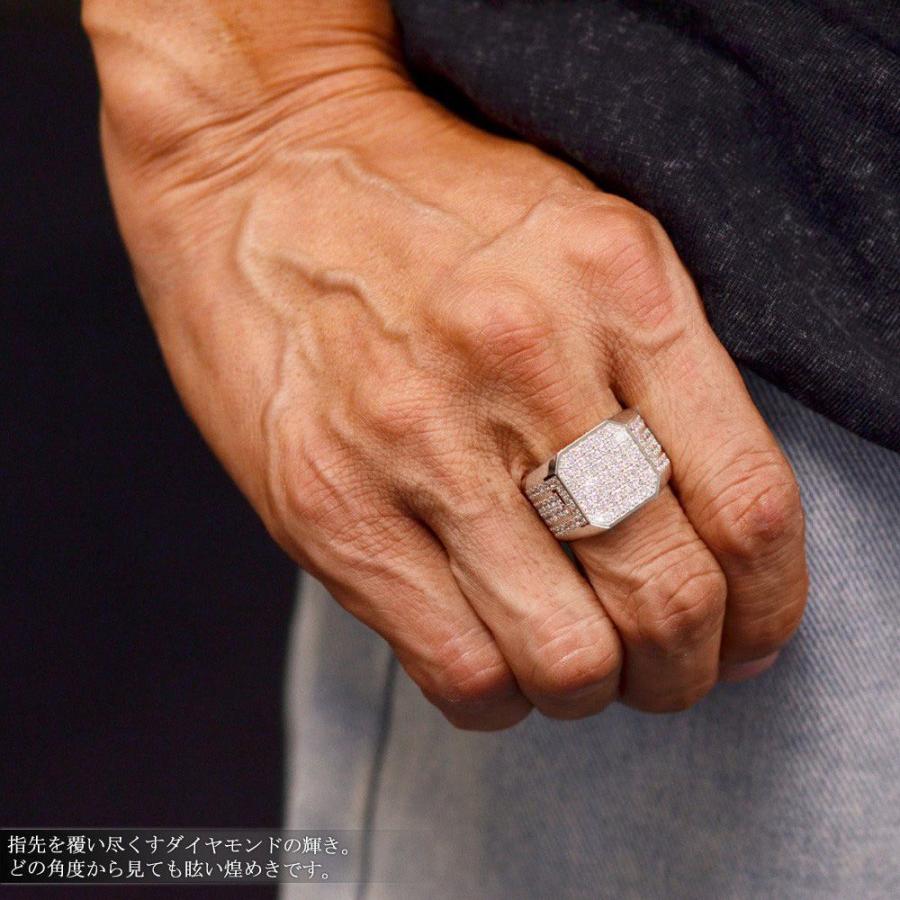 指輪 印台 メンズリング 18金 K18WG 2カラット ダイヤモンド パヴェ