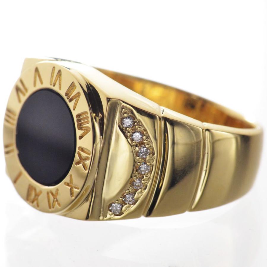 メンズリング 18金 指輪 K18 ゴールド オニキス ダイヤモンド ローマ数字 地金 男性 日本製 刻印入り 鑑別書付き 幅広 ごつい 人気