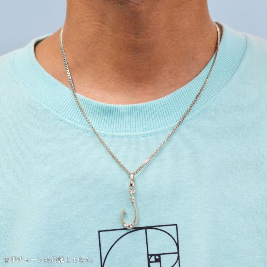 ペンダントトップ メンズ 18金 K18WG ダイヤモンド フィッシュフック