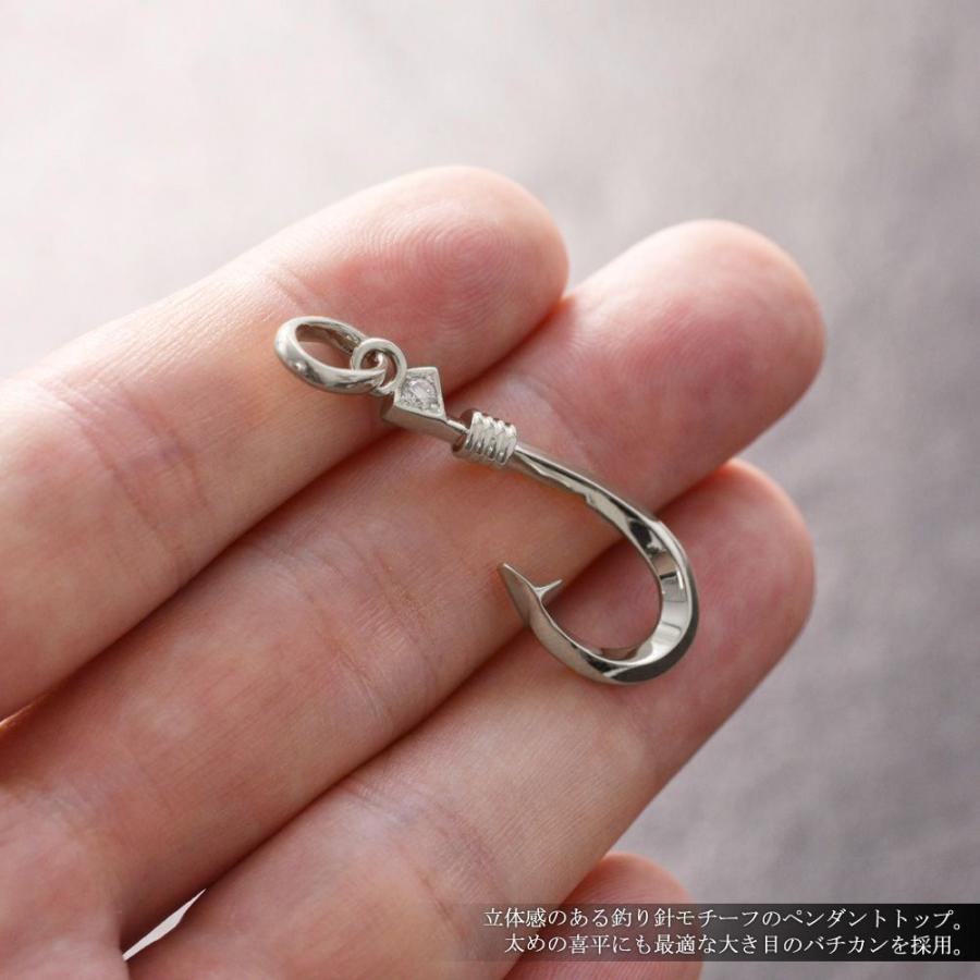 ペンダントトップ メンズ 18金 K18WG ダイヤモンド フィッシュフック