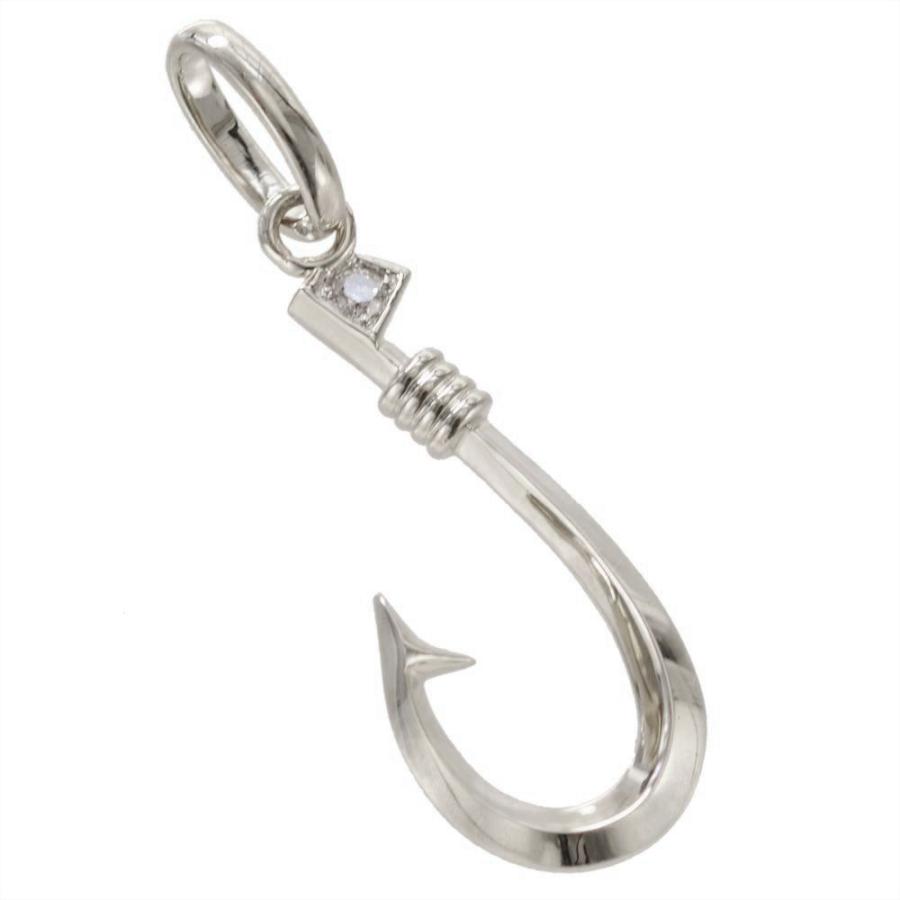 ペンダントトップ メンズ 18金 K18WG ダイヤモンド フィッシュフック