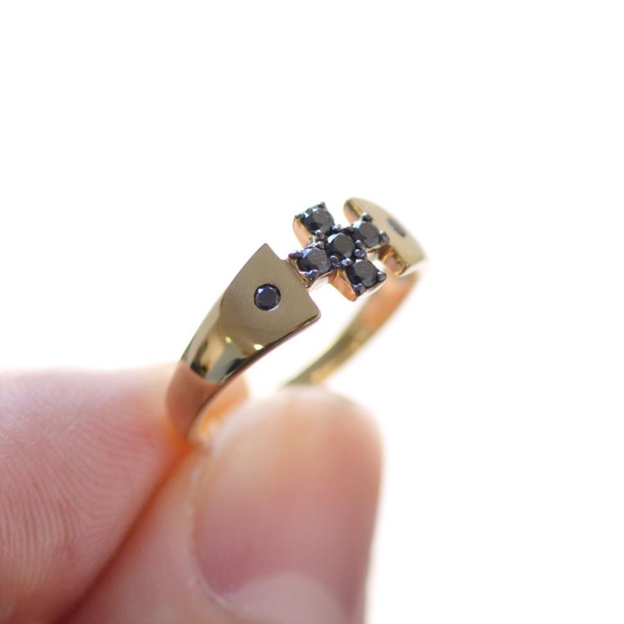 メンズリング 18金 指輪 K18 18k ブラックダイヤモンド ピンキーリング クロス 十字架 小指用 リング メンズ 男性用 30代 40代 50代 爆買の画像