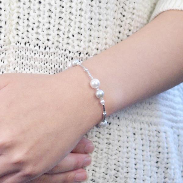 K18WGホワイトあこやパール 本真珠ワイヤーストランドブレスレット K18WGホワイトあこやパール 本真珠ワイヤーストランドブレスレット