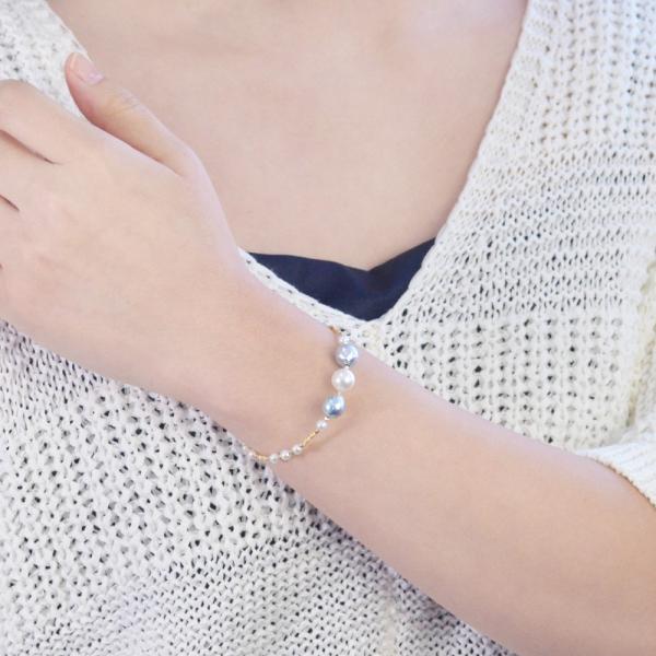 K18WGホワイトあこやパール 本真珠ワイヤーストランドブレスレット K18WGホワイトあこやパール 本真珠ワイヤーストランドブレスレット