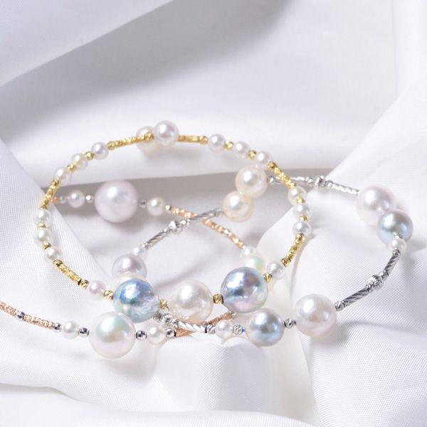 ブレスレット バングル 18金 アコヤ 本真珠 レディース K18 イエロー  