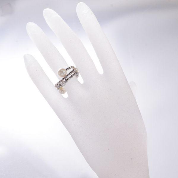 指輪 リング レディース 18金 K18WG あこや本真珠 ミラーボール フリーサイズリング ホワイトゴールド 爆買の画像