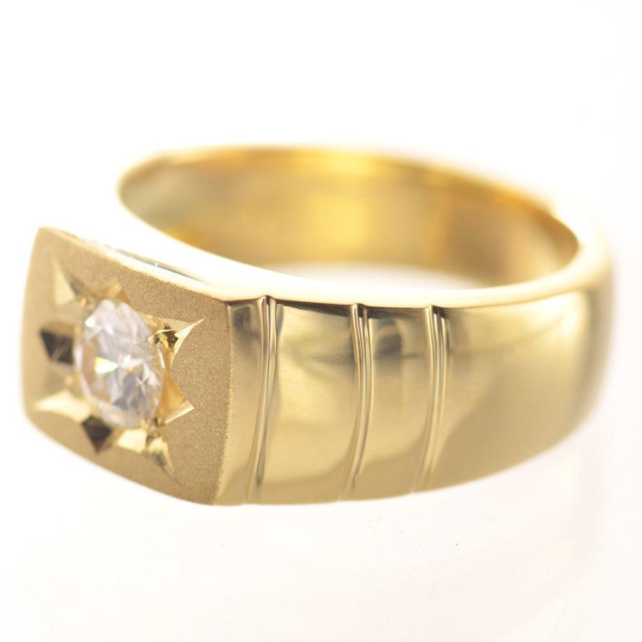 指輪 メンズリング 18金 K18 18k 印台 ゴールド ダイヤモンド 艶消し