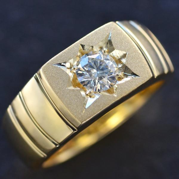 指輪 メンズリング 18金 K18 18k 印台 ゴールド ダイヤモンド 艶消し