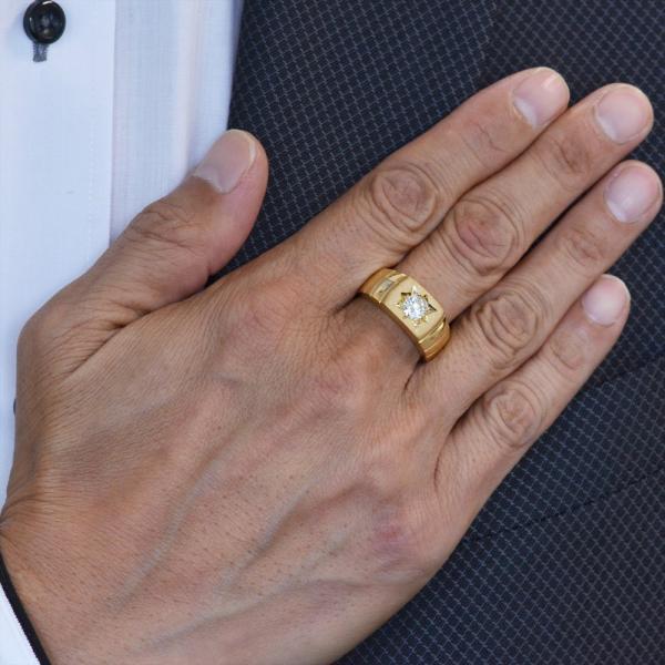指輪 メンズリング 18金 K18 18k 印台 ゴールド ダイヤモンド 艶消し