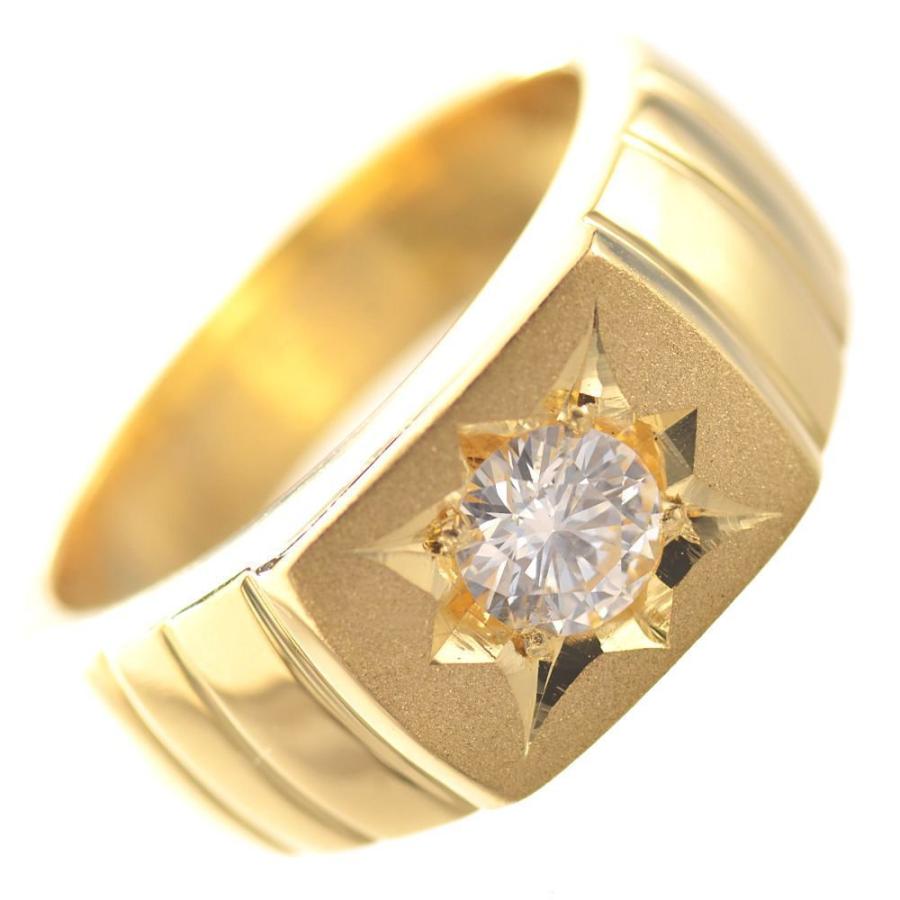 指輪 メンズリング 18金 K18 18k 印台 ゴールド ダイヤモンド 艶消し