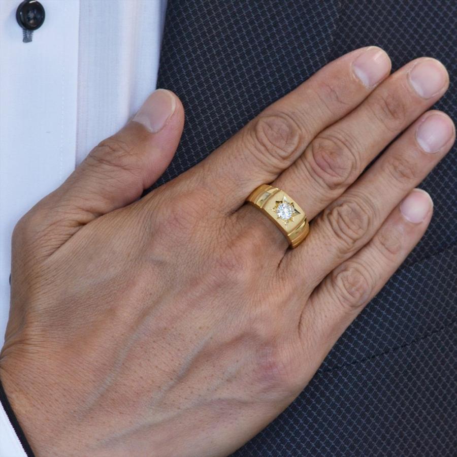 指輪 メンズリング 18金 K18 18k 印台 ゴールド ダイヤモンド 艶消し