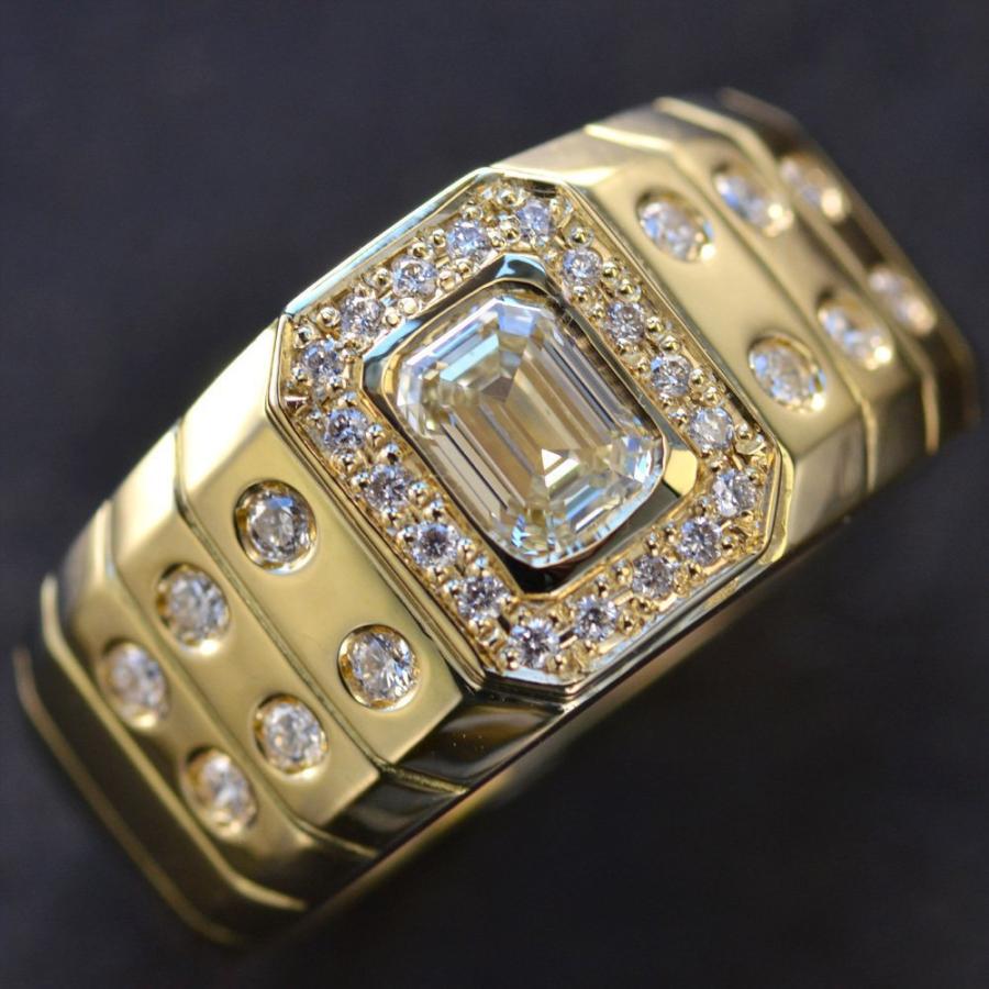 指輪 メンズリング 18金 K18 18k 印台 ゴールド ダイヤモンド