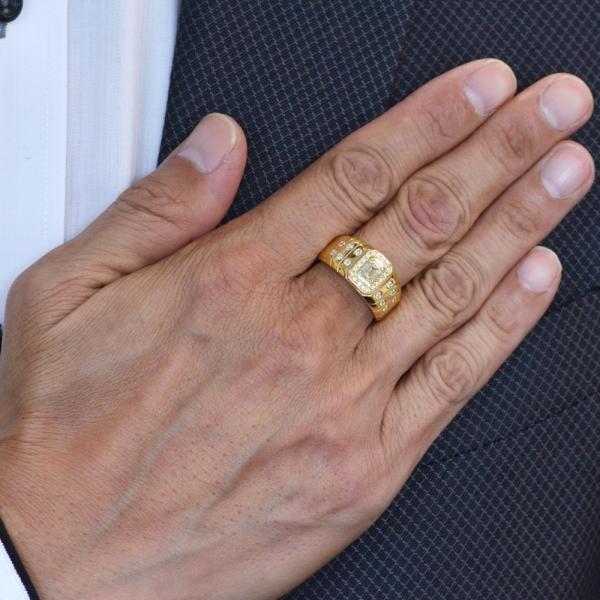 指輪 メンズリング 18金 K18 18k 印台 ゴールド ダイヤモンド