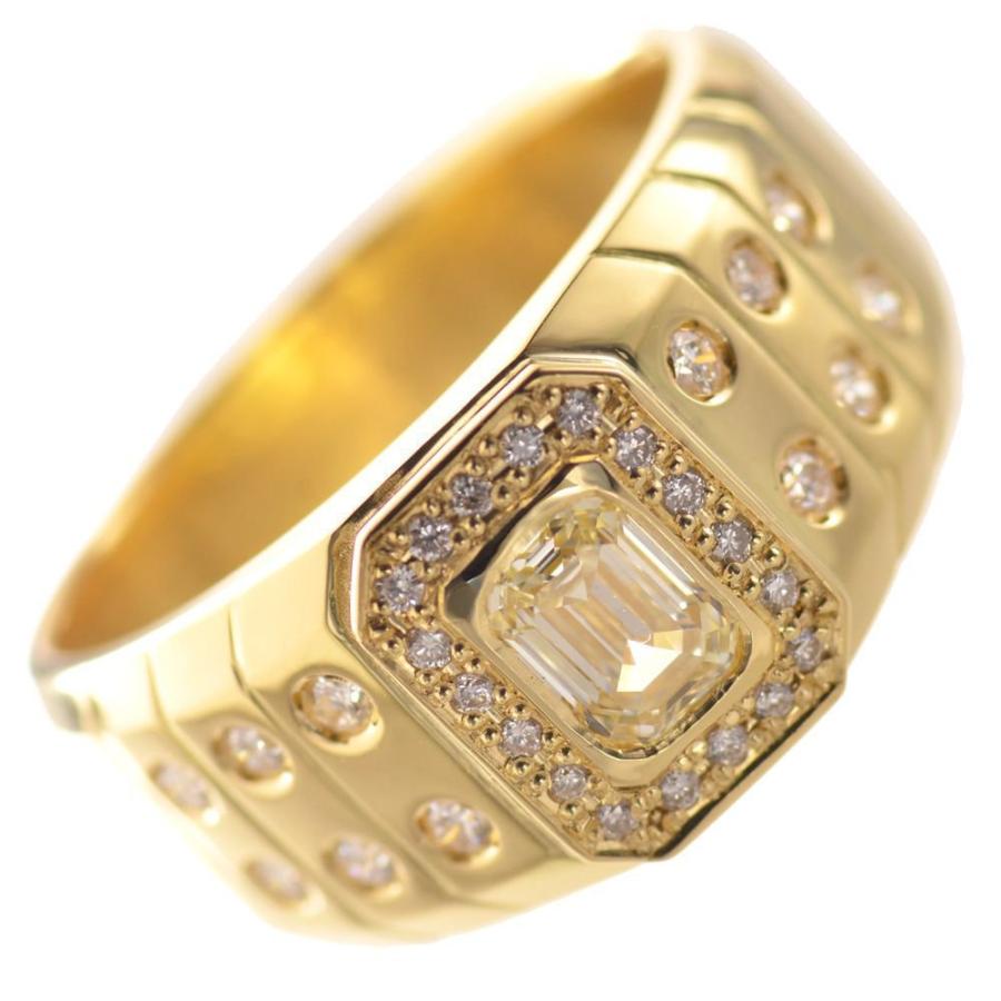指輪 メンズリング 18金 K18 18k 印台 ゴールド ダイヤモンド