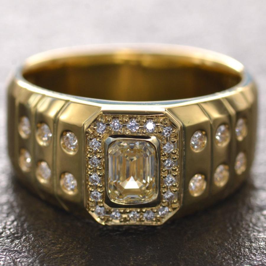 指輪 メンズリング 18金 K18 18k 印台 ゴールド ダイヤモンド