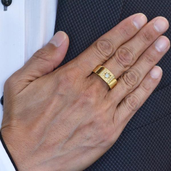 指輪 メンズリング 18金 K18 18k 印台 ゴールド ダイヤモンド 艶消し