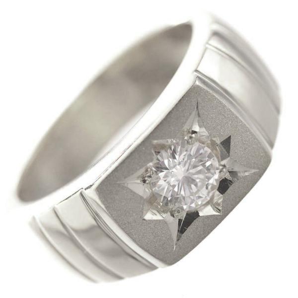 指輪 メンズリング プラチナ Pt900 印台 艶消し 後光留め 中央宝石研究