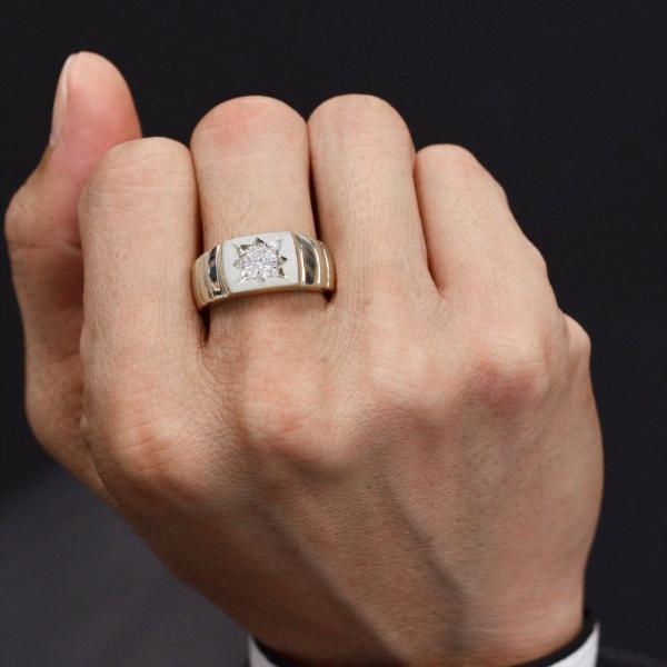 指輪 メンズリング プラチナ Pt900 印台 艶消し 後光留め 中央宝石研究