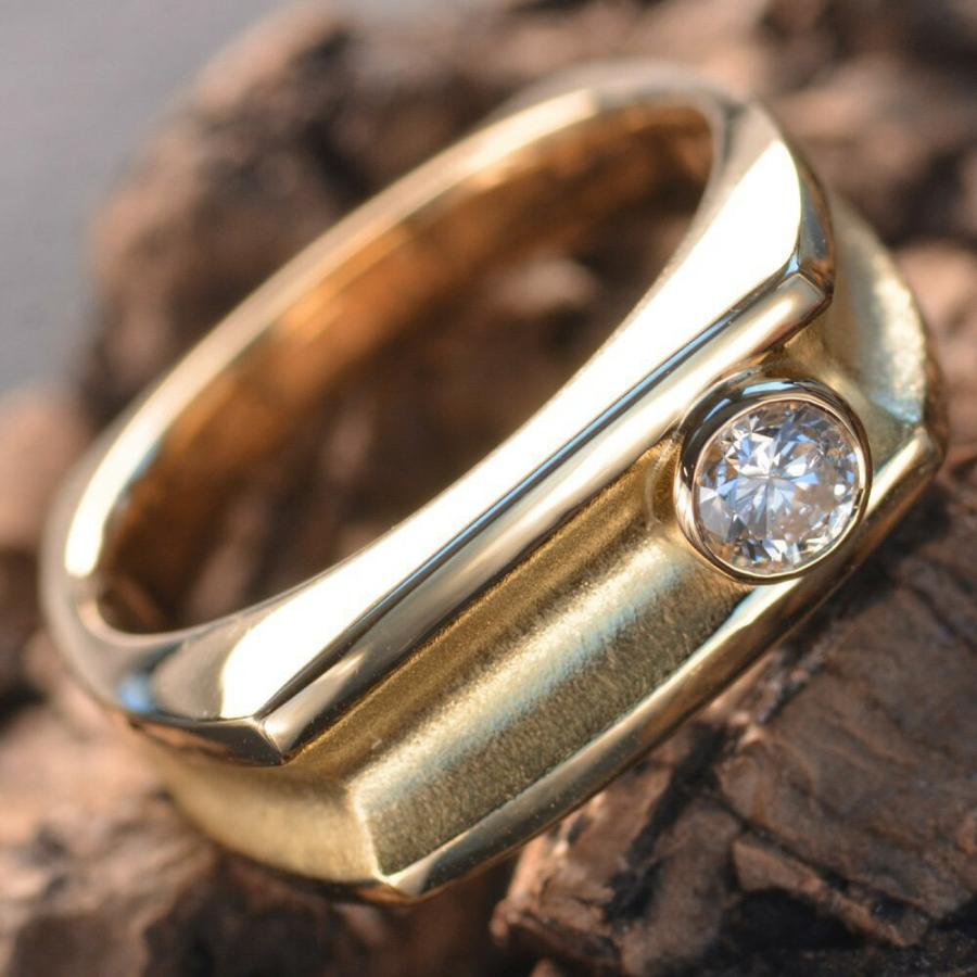 指輪 メンズリング 18金 K18 ピンクゴールド ダイヤモンド メンズ リング 男性 艶消し 中央宝石研究所 一粒ダイヤ 日本製 刻印入り ごつい 太め Dwz001 アクセサリーマート 通販 Yahoo ショッピング