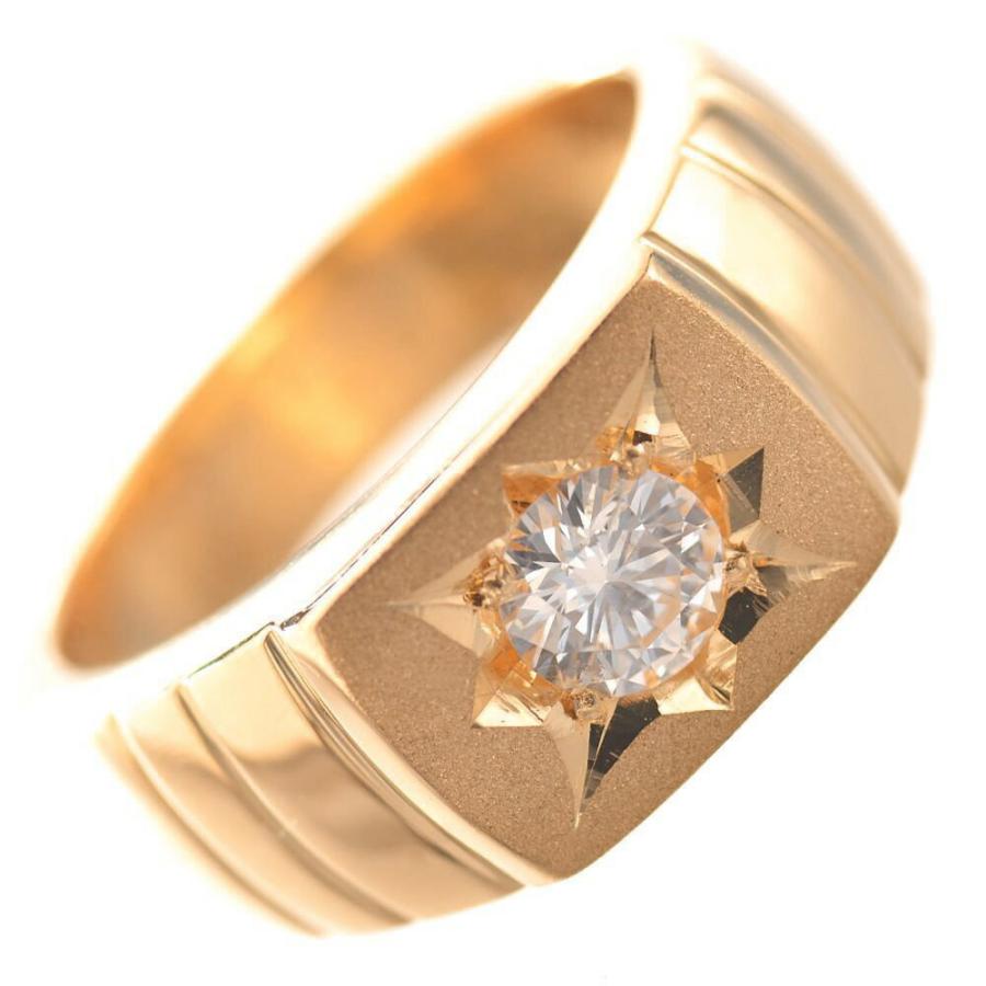 指輪 メンズリング 18金 K18 18k 印台 ピンクゴールド ダイヤモンド 艶