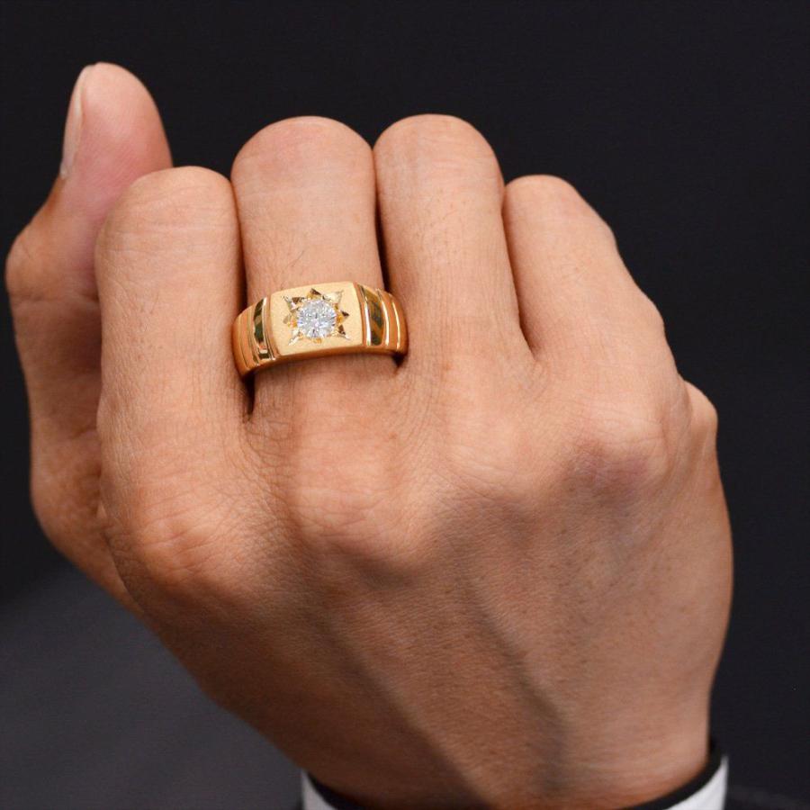 指輪 メンズリング 18金 K18 18k 印台 ピンクゴールド ダイヤモンド 艶
