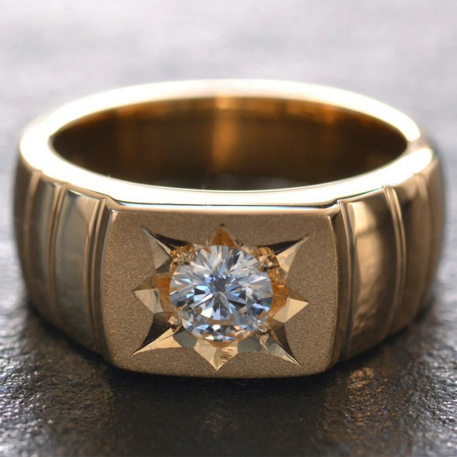 指輪 メンズリング 18金 K18 18k 印台 ピンクゴールド ダイヤモンド 艶
