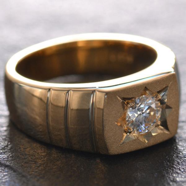 K18 印台 メンズ リング ダイヤモンド 一粒 五光留め 15号 ゴールド 楽天市場】18金 印台 リング K18 18K 指輪 メンズリング